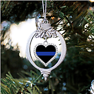 Thin Blue Line Police Support Open Heart Charm Christmas Ornament