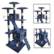New 73"Navy Blue Cat Tree Scratcher Play House Condo Furniture Toy Bed Post Pet House 9073