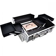 CP003 - 2-in-1 Black Hexa Holographic Makeup Train Case with 4 Extendable Trays and Personal Travel Case with Mirror ...