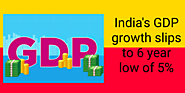 India’s GDP growth slips to 6 year low of 5% भारत की GDP विकास दर 5% से 6 साल कम