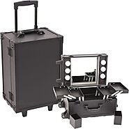 C6201 - All Black Leather-Like Professional Rolling Makeup Studio Case with Lights & Mirror Online