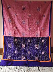 Buy Gorgeous Pink and Blue Cotton Silk Saree Online