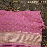 Onion Pink Pure Georgette Handloom Banarasi Silk Saree from Khinkhwab