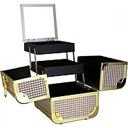 VK008 - Ice Cube Mini 2-Tiers Extendable Trays Cosmetic Makeup Train Case with Mirror and Brush Holder