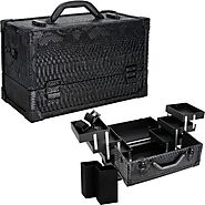 VK3201 - Black Python 6-Tiers Accordion Trays Professional Cosmetic Makeup Train Case Online