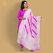 Pink Pure Georgette Handloom Banarasi Stripes Dupatta | Khinkhwab
