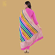 Multicolor Pure Georgette Handloom Banarasi Stripes Dupatta | Khinkhwab