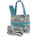 Quilted Zebra Print Diaper Bag Tote Purse 3 Piece Set w/ Changing Pad (blue/turquoise)