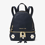 MICHAEL Michael Kors Rhea Mini Floral Applique Leather Backpack Navy Blue