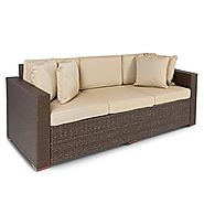 Best ChoiceProducts Outdoor Wicker Patio Furniture Sofa 3 Seater Luxury Comfort Brown Wicker Couch