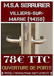 Serrurier Villiers sur Marne - Déplacement 39€ - 24H/24