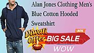fashionothon Alan Jones Clothing Men's Blue Cotton Hooded Sweatshirt