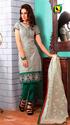 Classic Collection Gray and Green Cotton Salwar Kameez