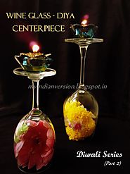 wine glass - diya centerpiece - diya decoration.