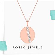 14k Rose Gold Circle Pendant with Diamond Line, Pave Diamond Choker Necklace, Vintage Pendant with Chain for Women