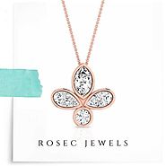 Natural Diamond Flower Shape Pendant, 14k Rose Gold Tiny Floral Necklace, Vintage Diamond Cluster Pendant Necklaces