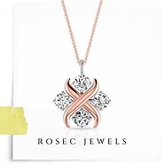 14k Gold Pendant Necklace, Vintage Rose Gold Diamond Charm Pendant, Unique Flower Necklace with Chain