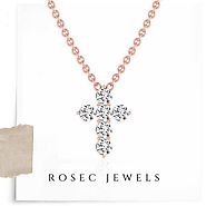 Natural Diamond Cross Pendant, 14k Gold Round Diamond Religious Necklace, Minimalist Charm Pendant Jewellery