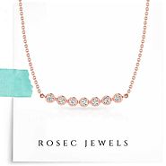 Natural Bezel Diamond Graduate Pendant, Rose Gold Cabal Chain Necklace, Bar Diamond Women Pendants