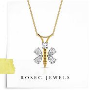 Two Tone Plated Butterfly Pendant, Pear Round Diamond Charm Necklace, Engrave Butterfly Pendant Jewellery for Women