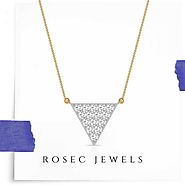 Pave Diamond Triangle Pendant, Two Tone Minimalist Diamond Necklace, Bridal Long Pendant Necklaces with Chain
