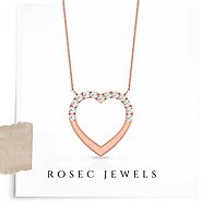 Open Heart Love Pendant, Solid 14k Rose Gold Charm Pendant, Natural Diamond Women’s Chain Necklace