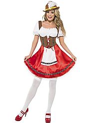 Women's Bavarian Wench Fancy Dress Costume White & red