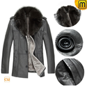 Mens Shearling Sheepskin Leather Fur Lined Coat Grey CW877211