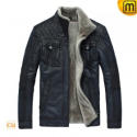 Blue Fur Lined Leather Jacket CW819421 - JACKETS.CWMALLS.COM