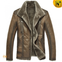 Mens Designer Fur Lined Leather Jacket CW819427 - CWMALLS.COM