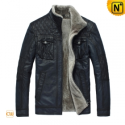 Mens Blue Lamb Fur Leather Jacket CW819421 - CWMALLS.COM