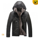 Mens Fur Lined Leather Hooded Jacket CW829676 - CWMALLS.COM