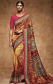 Smart Multicolor Digital Print Work Silk Latest Party Sari