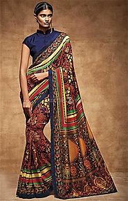 Enchanting Multicolor Digital Print Work Silk Sari For Party