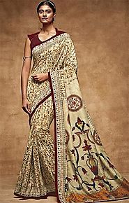 Magnetic Off White Digital Print Work Silk Stylish Sari For Party