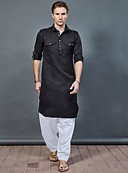 Festive Jet Black Color Pathani Suit