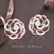 Diamond Cluster Swirl Stud Earring, 14k Yellow/ Rose White Gold Floral Stud, unique Bridal Wedding Earring Jewellery