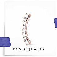 Pave Diamond Climber Earring, 14k Rose Gold Diamond Row Ear Cuffs, Minimalist Crown Ear Crawler Earrings for Women