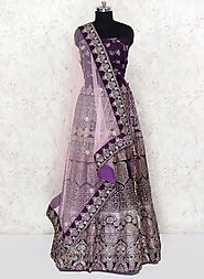 Purple Color Wedding Wear Silk Semi Stitched Lehenga Choli