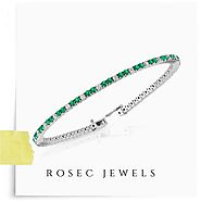 Natural Emerald Diamond Bracelet, Green Gemstone Tennis Bracelet, Unique May Birthstone Bracelet for Women