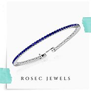 Blue Sapphire Tennis Bracelet, Natural Blue Gemstone Bracelet, September Birthstone Gold Bracelet for Her