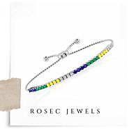 Multi Gemstone Bolo Bracelet, Birthstone Chain Diamond Bracelet for Women, Rainbow Charm Adjustable Bracelet