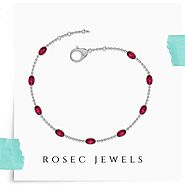 Ruby Chain Station Bracelet, Delicate Pink Gemstone Women Bracelet, White Gold Chain Birthstone Bracelet