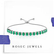 Emerald Diamond Adjustable Bracelet, Natural Green Gemstone Bolo Bracelet, May Birthstone Mother Daughter Bracelet