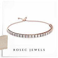 Bolo Bracelet, Adjustable Slide Clasp, Baguette Diamond Bangle, Rose Gold Diamond, Toggle Bracelet, Wedding Jewellery.