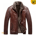 Mens Brown Fur Lined Leather Jacket CW819064 - CWMALLS.COM