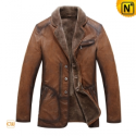 Mens Brown Fur Lined Leather Coat CW819075 - CWMALLS.COM