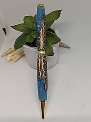 Wood Pen -Pinecone - Handmade Blue And White