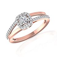 Unique Halo Engagement Ring, Rose Gold Diamond Simple Wedding Ring for Women, Split Shank Pave Diamond Bridal Ring