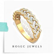 Half Eternity Braided Diamond Ring, Baguette Diamond Yellow Gold Ring, Prong Set Stackable Band Ring